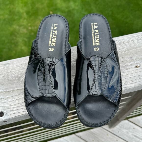 💜SALE: Anthropologie La Plume EU 39/US 8.5 Paola Black Leather Slip On Sandals - Picture 3 of 10
